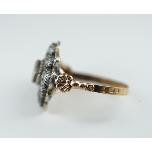 1793 Georgian Rose-Cut Diamond Cluster Ring, 18K Gold & Silver, London Hallmarks - Picture 5 of 12